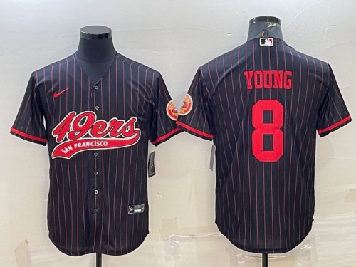 Men's San Francisco 49ers #8 Steve Young Black With Patch Cool Base Stitched Baseball Jersey